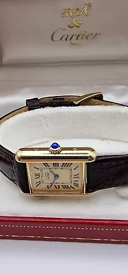 Must De Cartier Tank 18ct Gold On Sterling Silver Lady's Watch In Cartier Box. • £1575