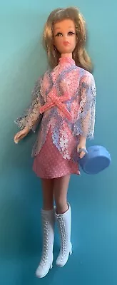 Vintage Francie Clone Mod Blue & Pink Lace Mini Dress W/ Boots Purse SWEET! • $22.99