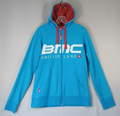 BMC Switzerland Bike Logo Hoodie Turquoise Hooded Sweatshirt Small Pockets XLNT • $9.95