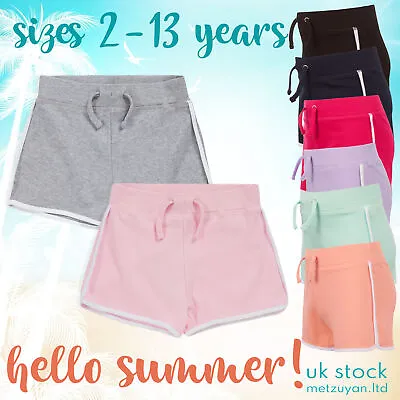 UK STOCK Kids Girls Jersey Shorts Beach Summer Hot Pants 100% Cotton Age 2-13 Yr • £5.99