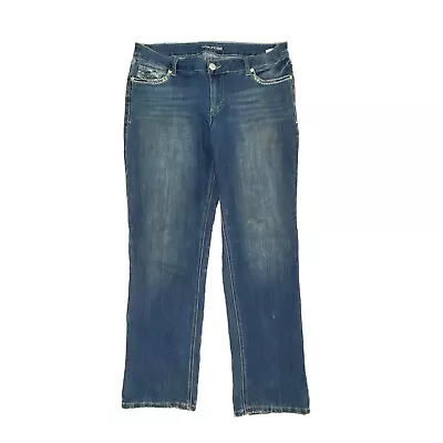 Maurices Straight Leg Back Flap Pockets Women's Size 14 Dark Blue Denim Jeans • $16.99