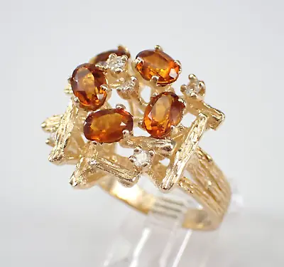 Oval Lab-Created Citrine Vintage Cluster Engagement Ring 14K Yellow Gold Plated • $153.89