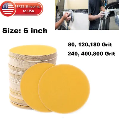 100x 6 Inch Sanding Discs 80-800 Grit Hook Loop Gold Orbital Sander Sandpaper • $26.39