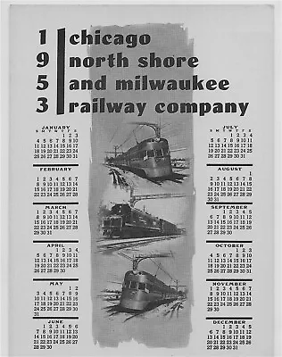 Vintage 5 X7  1953 Train Calendar Chicago North Shore Milwaukee Railway Company • £5.78