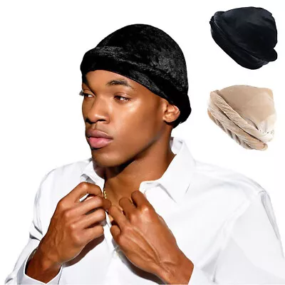 Durag Turban For Men Satin Wave Cap Unisex Elastic Unisex Elegant Wear Black • $12.99