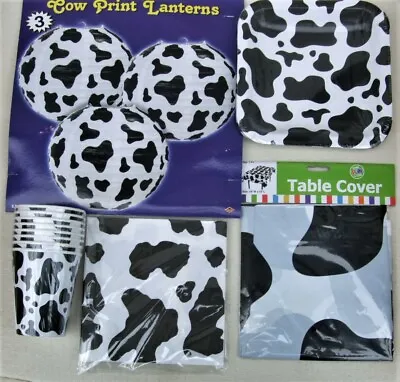 Cow Print Complete Party Pack - Lanterns Plates Cups Table Cover Napkins Lot • £25