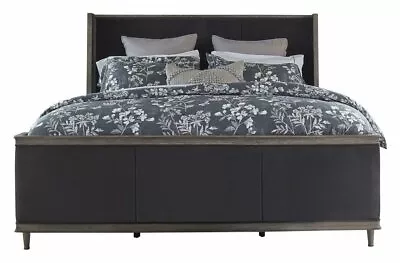 Charcoal Grey Velvet King Bed Sand Blasted Grey Finish Bedroom Furniture • $1099