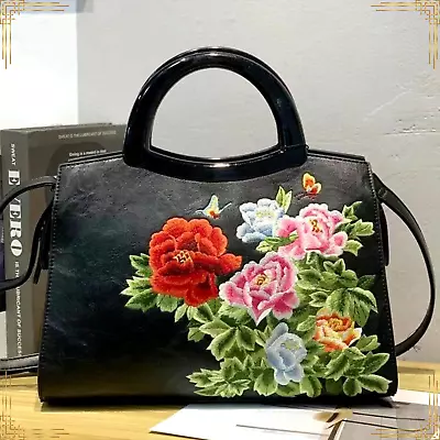 Women Floral Embroidered LUXURY LEATHER Vintage Handbag Ladies Fashionable Bag • $189.95
