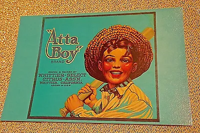 Atta Boy Brand Vintage Citrus Fruit Crate Label Postcard ~ Boy With Baseball Bat • $2.60