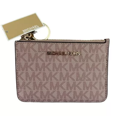 Michael Kors Jet Set Travel Small Top Zip Coin ID Card Holder Ballet Pink MK • $42