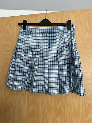 Ladies New Look Blue And White Checked Pattern Pleated Ra Ra Style Skirt Size 12 • £8