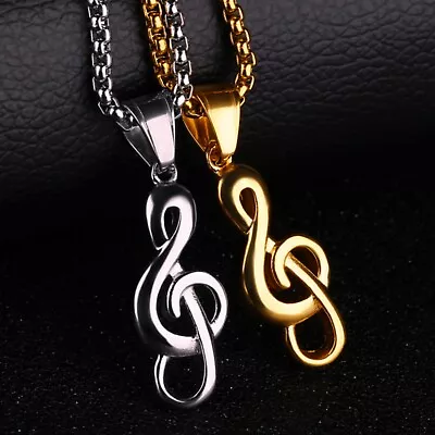 Silver Gold Music Note Pendant Necklace Gift For Men Women Box Chain 24  • $11.99