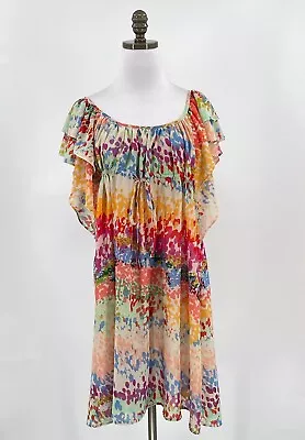 H & M Garden Collection Womens Multicolor Short Flutter Sleeve Mini Dress Sz 10 • $29.75