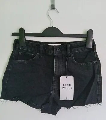 Jack Wills Denim Shorts Black Size UK 10 (S) 100% Cotton Women Girls RRP £39.99. • £8.99