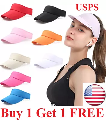 2Pc Visor Sun Hat Golf Tennis Beach Men Cap Adjustable Summer Plain Colors Women • $8.95