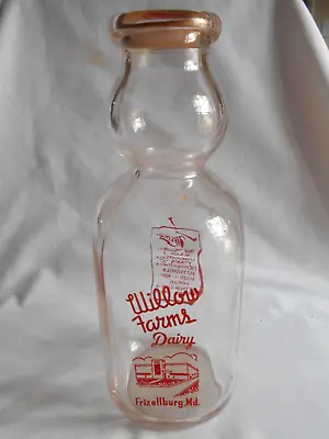 Vintage Willow Farms Dairy 1 Quart Cream Top Milk Bottle Frizellburg Md • $11.99