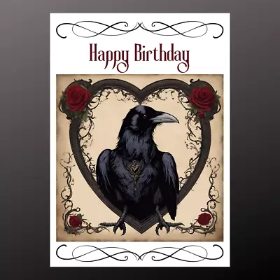 Raven Birthday Card Personalised Seeded Poe Steampunk Gothic Pagan Wiccan • £2.99