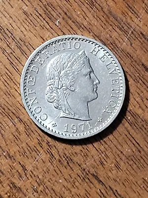 Switzerland 20 Rappen Coin 1971. KM# 29a Copper-Nickel. Libertas - Liberty. • $0.65