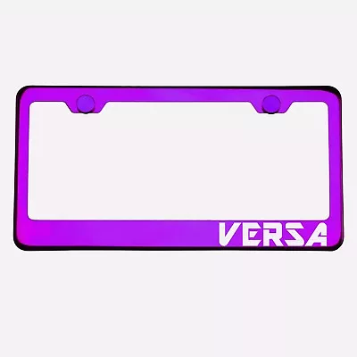 Purple Chrome License Plate Frame VERSA Laser Etched Metal Screw Cap • $31.99