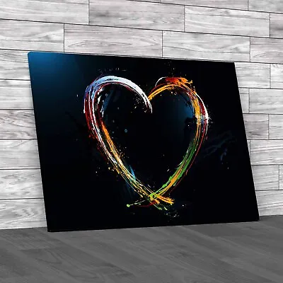 Colourful Love Heart Canvas Print Large Picture Wall Art • £18.95