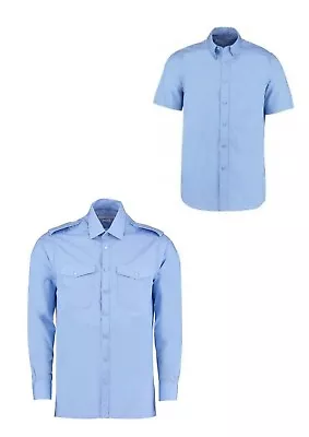 New Kustom Kit Light Blue Pilot Shirt Tailored Long Short Sleeve CLEARENCE • £5.99