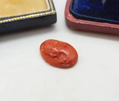 £25 • Buy Antique Carved Red Coral Cameo Female Figure Panel Jewellery Spares