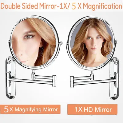 360° Swivel Double Sided 1X And 5X Magnifying Wall Mounted Makeup Shaving Mirror • £21.97