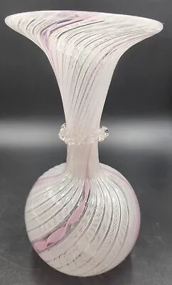Vintage Venitian Zanfirico Latticino Pink White Art Glass Trumpet Vase Murano? • $99