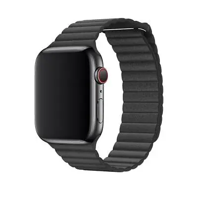 $104.71 • Buy Genuine Apple Watch 42mm/44mm/45mm Leather Loop Watch Band Strap - Medium Black