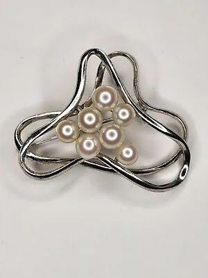 Signed Mikimoto Sterling Silver Pearl Brooch/Pin. Iconic Vintage Fine Jewelry  • $195
