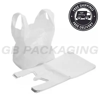 £1.98 • Buy Premium Jumbo WHITE PLASTIC VEST CARRIER BAGS |  STRONG | FREE SHIPPING