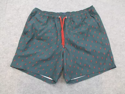 J Crew Swim Trunks Mens Medium Green Red All Over Print Swimming Swimwear 6  • $19.96