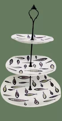 Vintage 3 Tier Dessert Stand Staffordshire Jessie Tait Fish Design 1950’s • $67.61