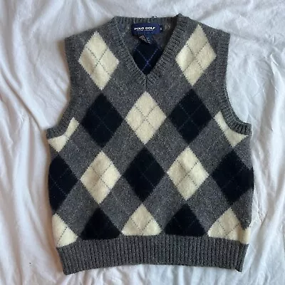 VTG Polo Golf Adult Sz XL Alpaca Lambswool Blend Argyle Sweater Vest Ralph • $22.99