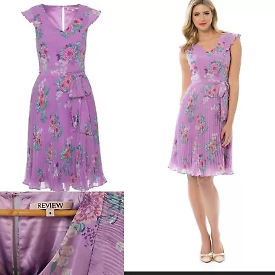 REVIEW Violet Purple Floral Pop Pleated Dress 6 XS S • $59