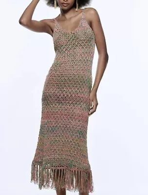 ZARA Knit/Crochet Fringe Flapper Dress NWT Small • £57.87