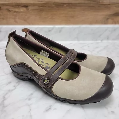 Womens 7.5 Merrell Plaza Bandeau Dark Taupe Suede Leather Shoes Mary Jane Loafer • $17.60