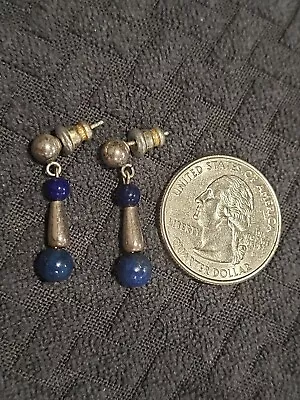 Vintage Stering Silver & Lapis Lazuli  Pierced Earrings • $15.99