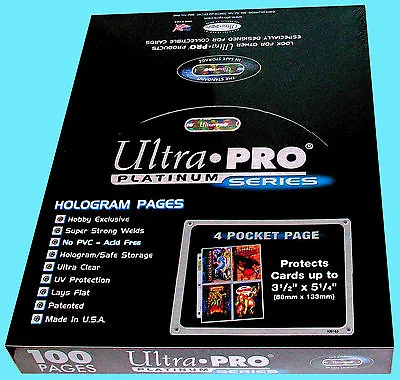 100 ULTRA PRO PLATINUM 4-POCKET Pages Sheets Protectors 1 Box Binder Hologram • $28.99
