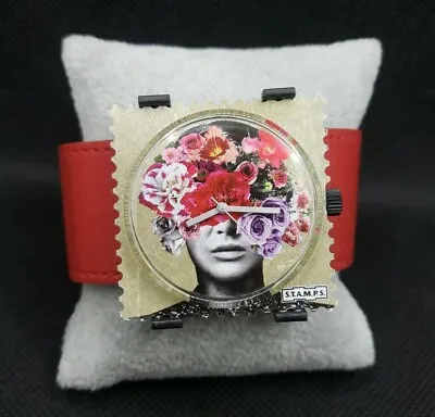S.T.A.M.P.S Watch Head Full Of Flowers W/ Red Leather Band • $34.99