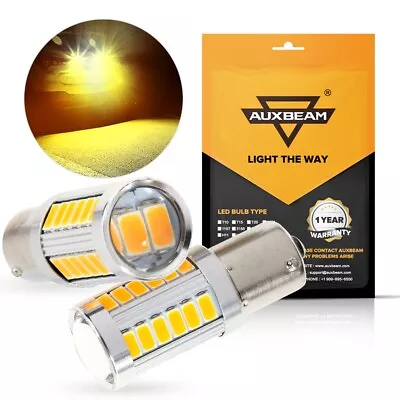 AUXBEAM 1156 LED Brake Reverse Light Backup Bulbs 3500K Amber Parking Lamp Pair • $18.99