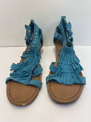 Minnetonka Turquoise Leather Fringe Wedge Sandals-sz 7 71600 • $29.99