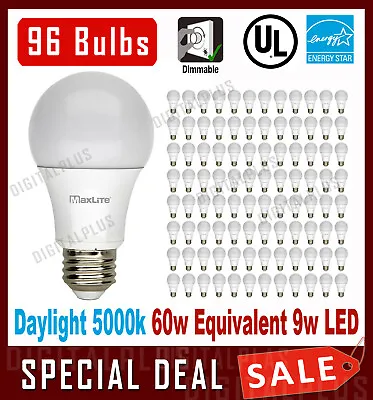 96 Pack Maxlite 60w Equivalent LED Light Bulb Daylight 5000K A19 E26 Dimmable • $189