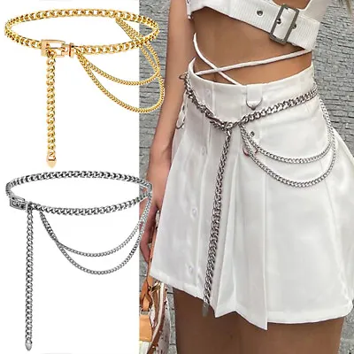 Womens Lady Vintage Gold Coin Metal High Waist Charm Waistband Tassel Chain Belt • $7.91