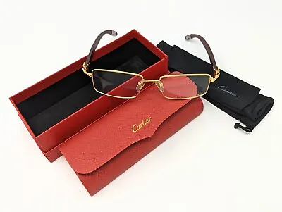 $2500 • Buy Authentic Designer Cartier Wood Frame Eye Glasses With Gold Trim France