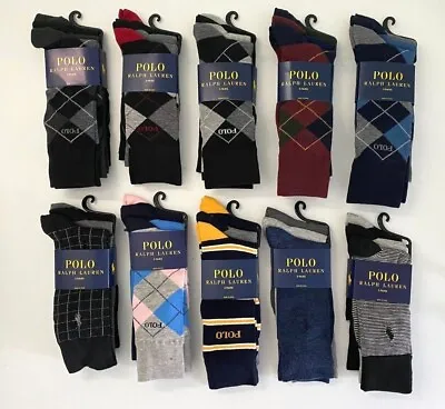 POLO Ralph Lauren 3 Pair Pack Crew Business Dress Socks Multicolor Logo 6-12 New • $16.99