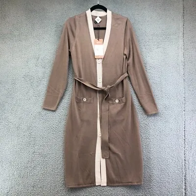 Cabi Genteel Cardigan Sweater  Brown Cream Belted Long Sleeve  Womens Medium New • $155