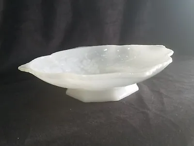 Vintage White Milk Glass Fruit Bowl Scalloped Edge Grape Vine Footed  10  Large • $13.43