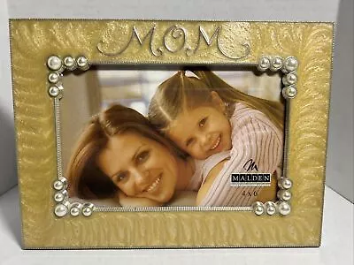 Malden Designs  MOM  Yellow Enameled W/Pearls - 4 X6  Photo/Picture Frame - NEW • $14.95
