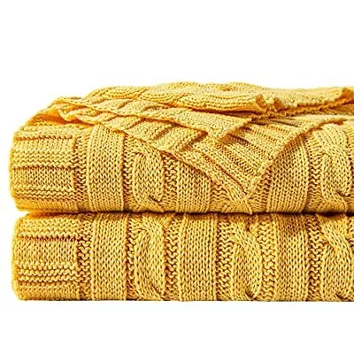 NTBAY 100% Pure Cotton Cable Knit Throw Blanket Super Soft Warm Knitted Throw • £15.99